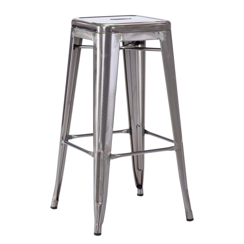 Akhila Stainless Steel Outdoor Stool, Metallic Silver