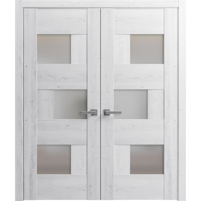 Portes françaises doubles solides | Sete 6933 avec verre givré | Garnitures en bois massif
