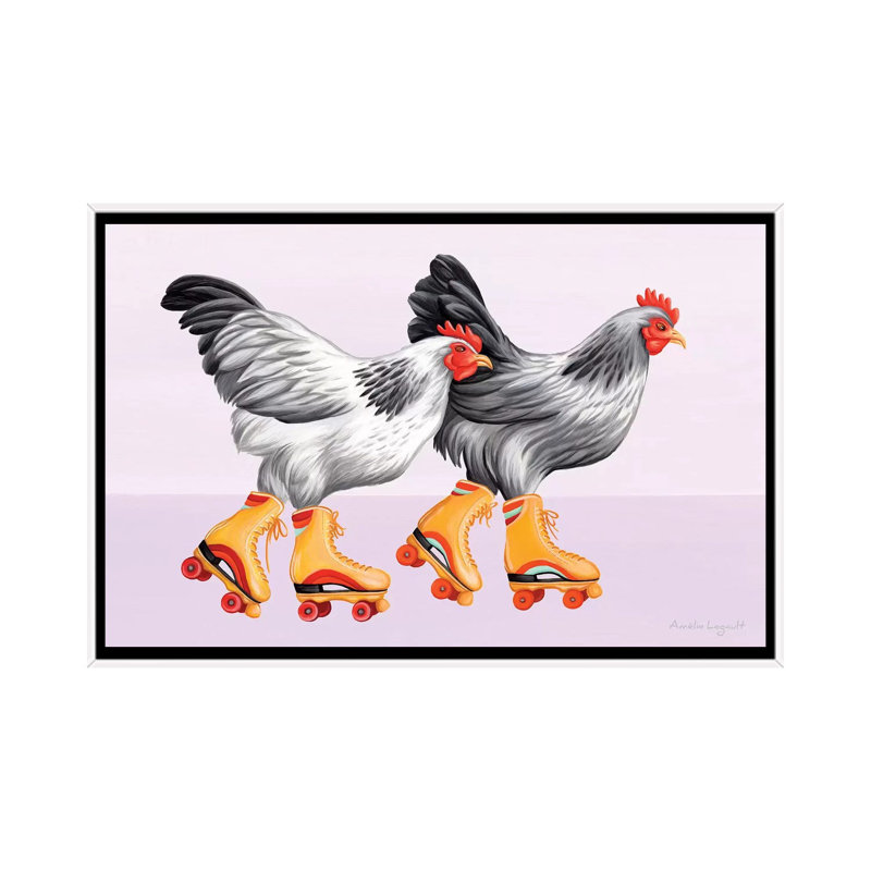Hen Hen Roller Skates par Amélie Legault - reproduction d'art, Toile blanche encadrée, Aucun mat