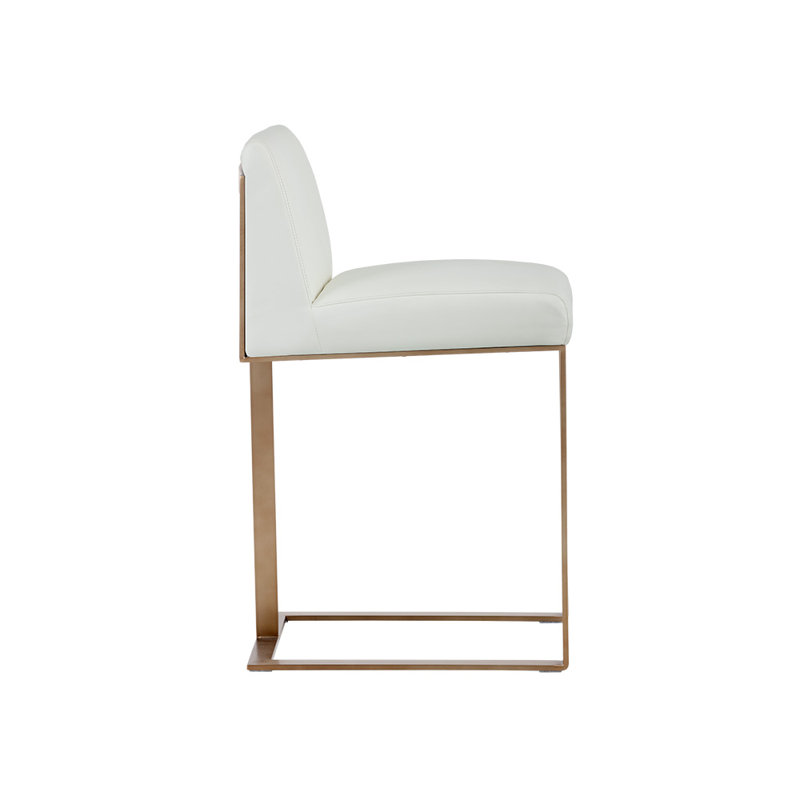 Dean Bar & Counter Stool, White Faux Leather, Counter Stool (26" Seat Height), Antique Brass