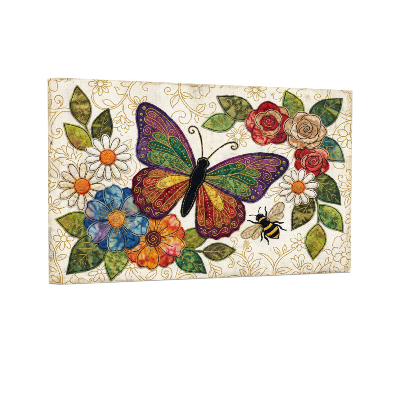 Animaux, papillon, fleurs, abeilles, motif artistique, H 20 po x l 30 po