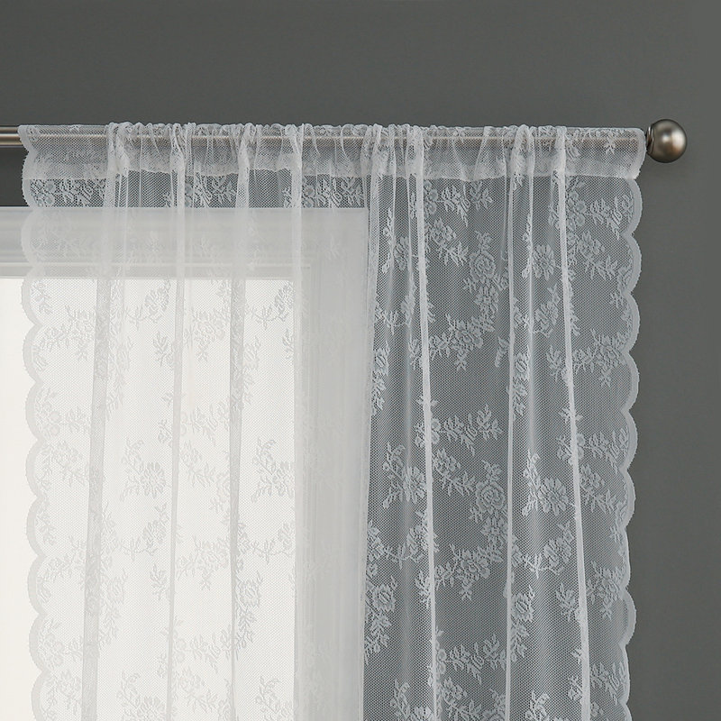 White Lace Curtains 1 Panel, Embroidered Rustic Floral Vintage Lace Curtains For Small Windows, Rod Pocket Farmhouse Privacy Sheer Window Curtain, 29.52X39.37In