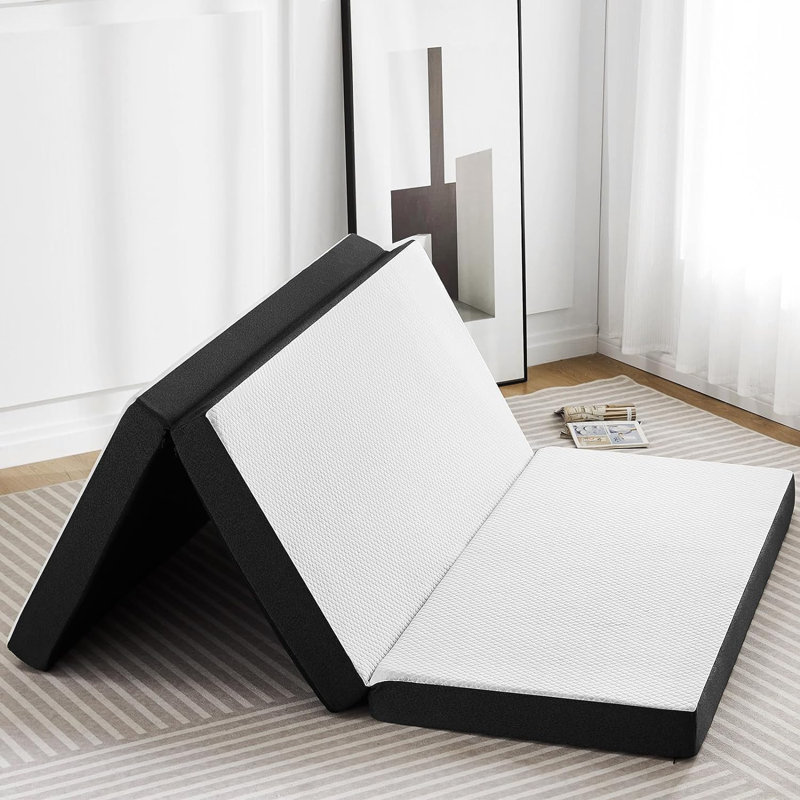 Colligan Medium Infused Tri-fold Memory Foam Folding Mattress Topper for Camping, Foldable Mattress Topper with Washable Cover