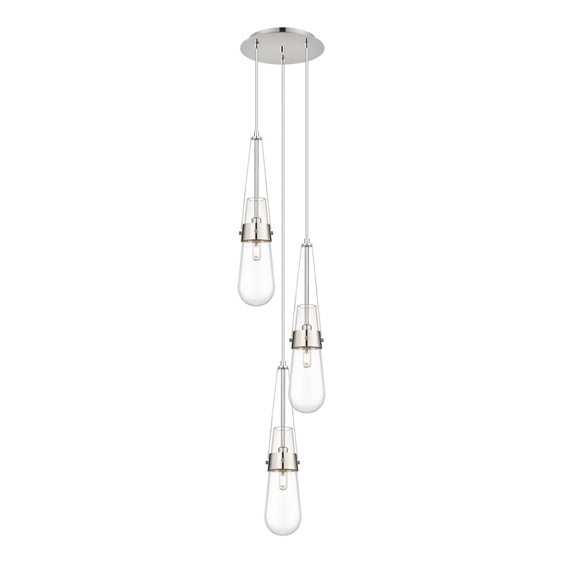 Luminaire suspendu grappe à 3 lumières Kimbolton, Transparent, Nickel poli