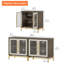 Modern Glass Sideboard Cabinet - Leather Texture, Metal Legs, Soft-Close Hinges, Extra Deep Storage For 16" Dinner Plates, Dining Room Buffet