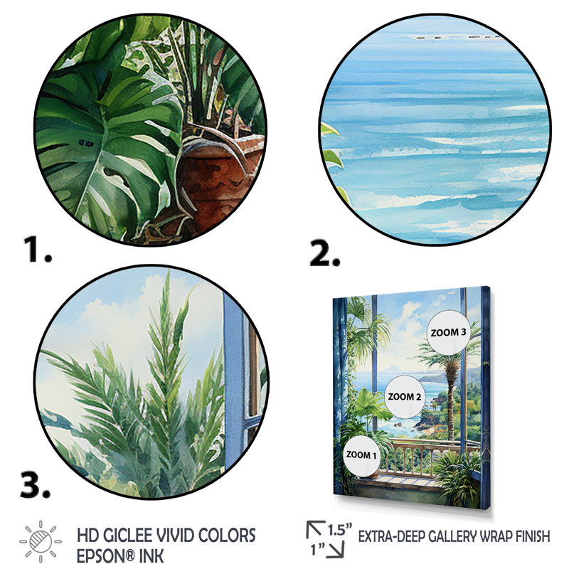 «Tropical Windows To The Beach II - Coastal Windows», art mural, Toile tendue, H 60 po x l 40 po x P 1,5 po