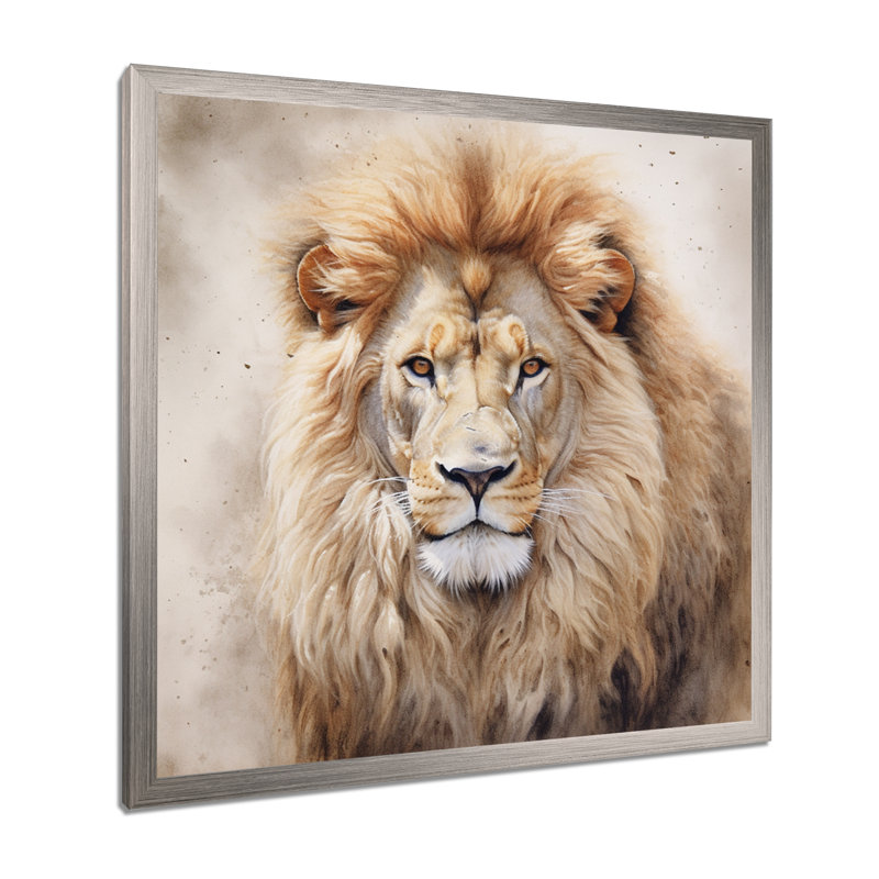 Fierce Lion II - Lion, art mural, Cadre simple argenté, H 24 po x l 24 po x P 1 po