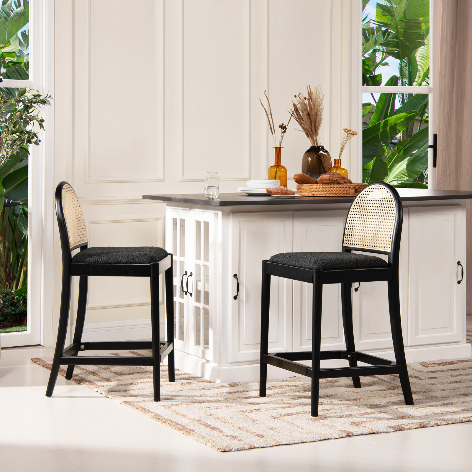 Cossette 27" Bar Stool, Black Boucle