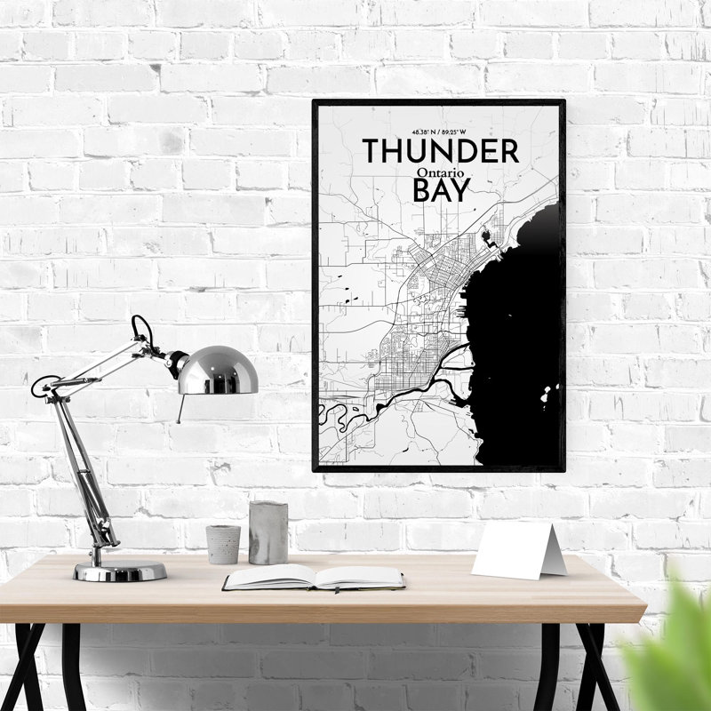 Thunder Bay City Map, impression, Noir et blanc, H 36 po x l 24 po