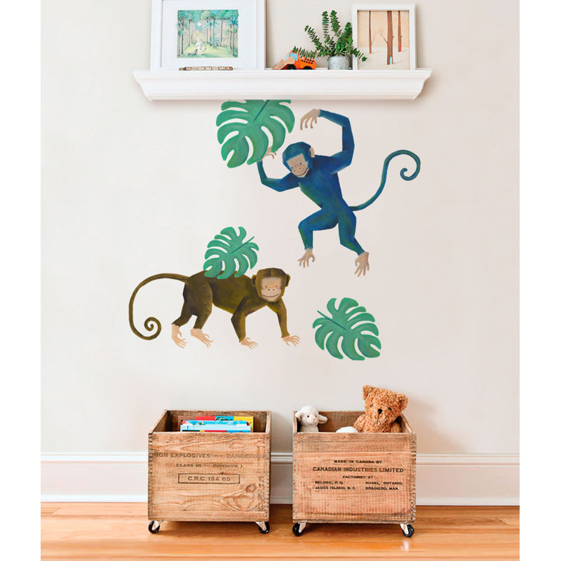 Adhésif décoratif singe Barcus, animaux sauvages, feuilles tropicales