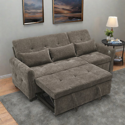 2-in-1 Three-seater Sofa With A Sofa Bed And A Reversible Recliner, Curved Armrests With Tufted Detailing And Usb Charging Ports