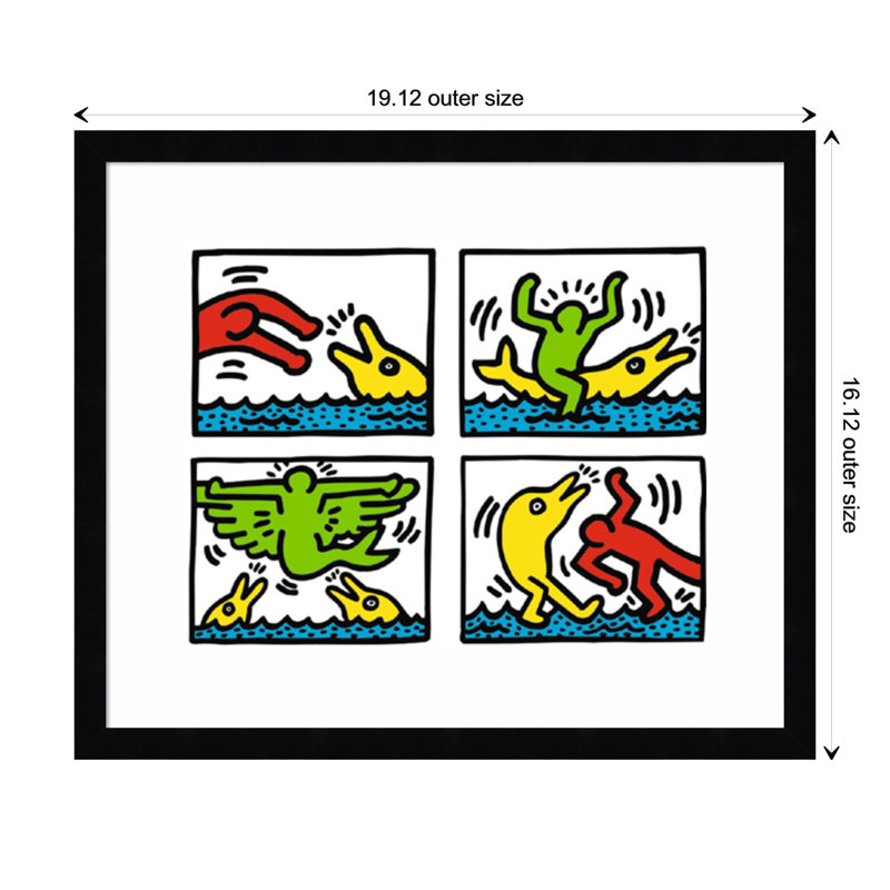 Pop Shop Quad V par Keith Haring - impression encadrée, Papier encadré noir