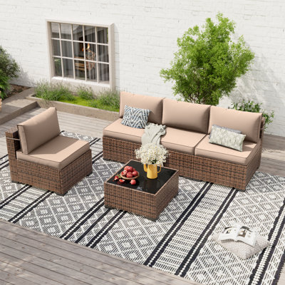 Babak Rattan Sectional Conversation Sets With Coffee Table by Ebern Designs