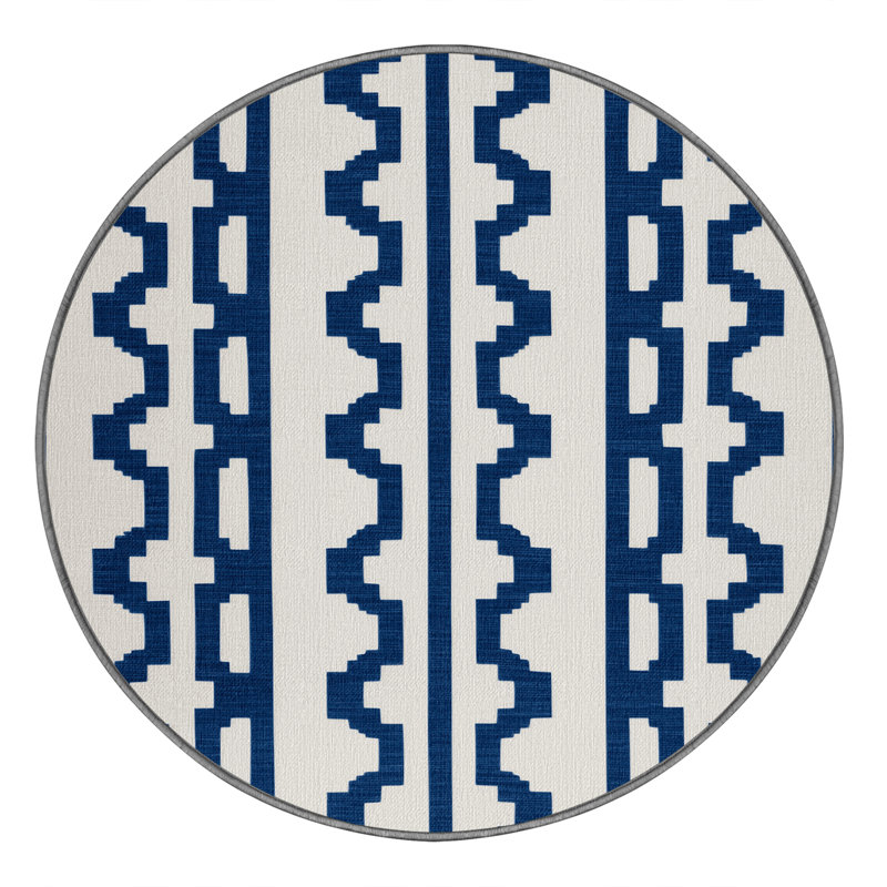 Tapis gris en treillis lavable à la machine, Rond 7 pi