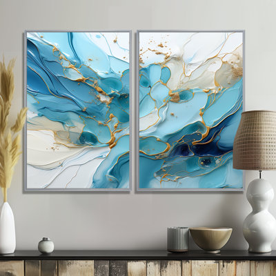 Charme de glacier bleu et blanc - 2 impressions sur toile modernes beiges