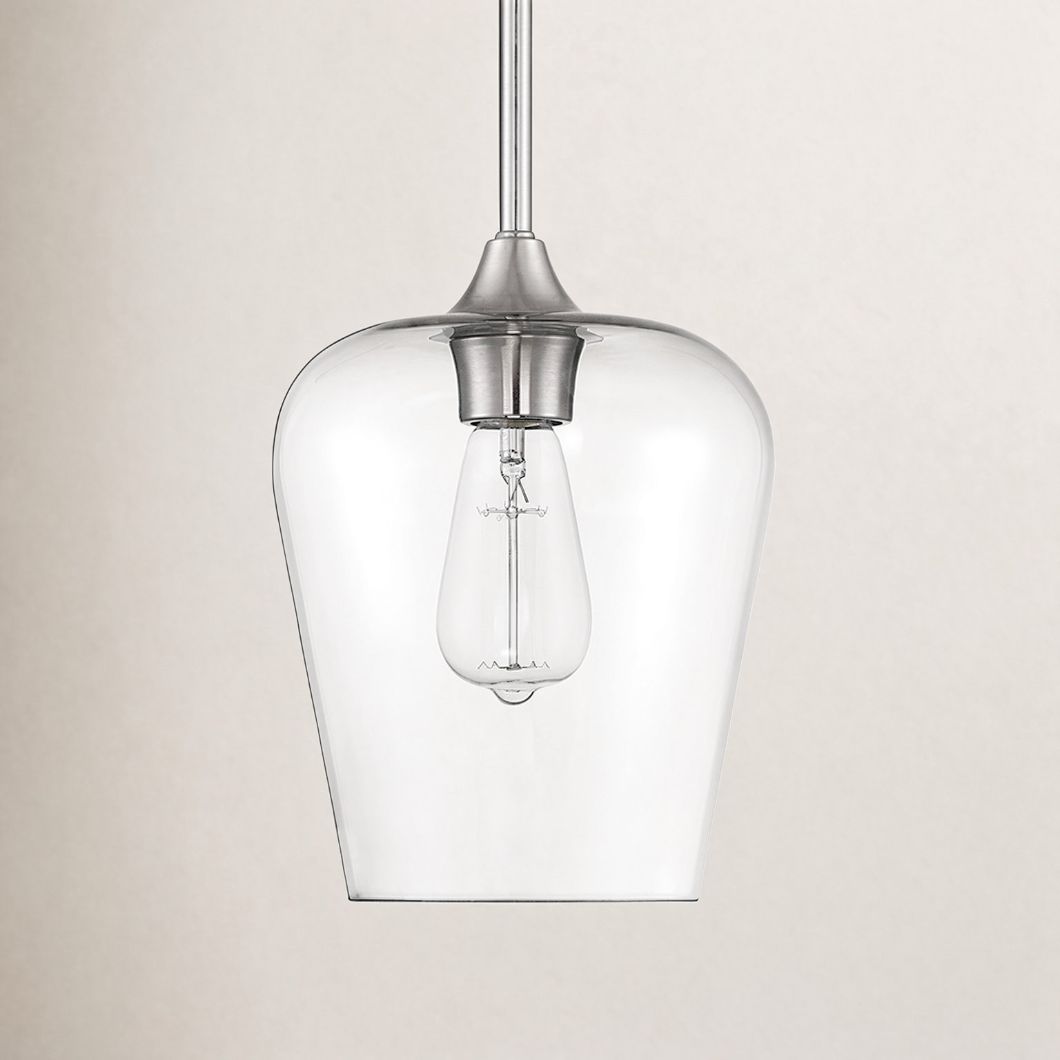 Breena Dimmable Single Light Pendant, Clear, Satin Nickel