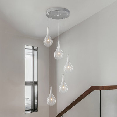 Luminaire suspendu en verre en forme de larme à 5 lumières pour escalier OnTavies