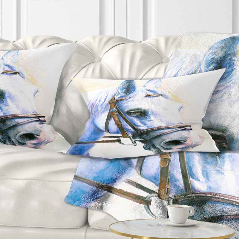Cheval bleu avec bride - coussin imprimé animal