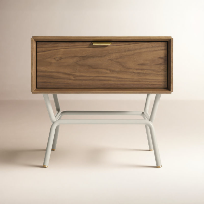 Table de chevet 1 tiroir Dang, Noyer / gris mastic