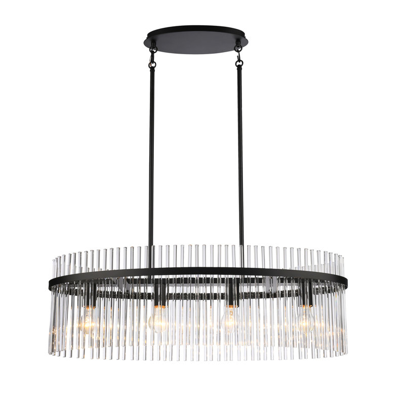 Ava - îlot 4 lumières - noir avec abat-jour en verre transparent