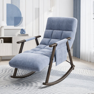 Chaise longue berçante pliante avec dossier réglable, repose-pieds et poches latérales
