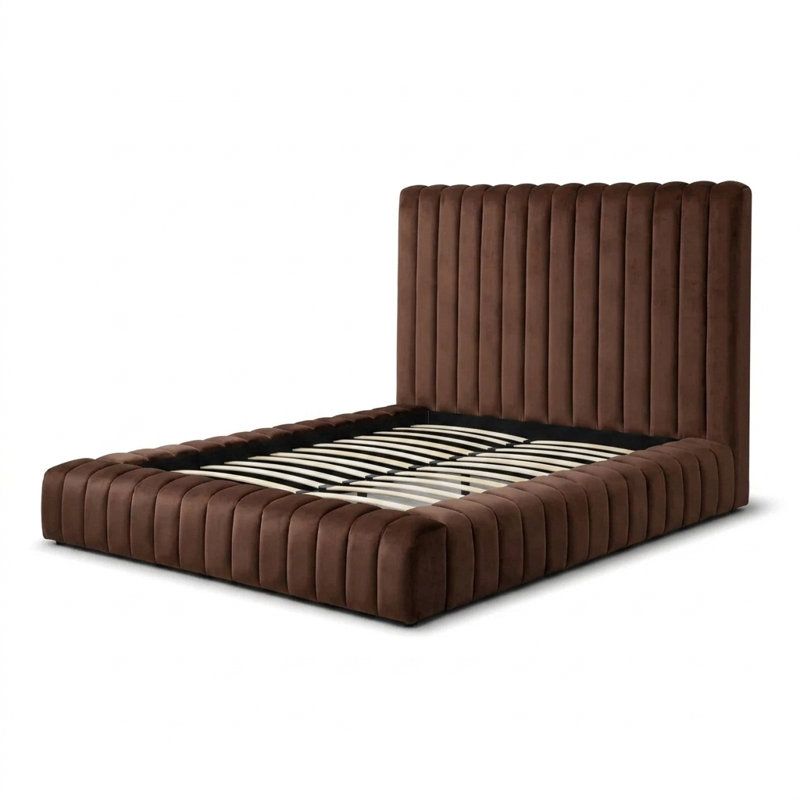 Lit plateforme en velours Kaydence, Très grand lit, Brown