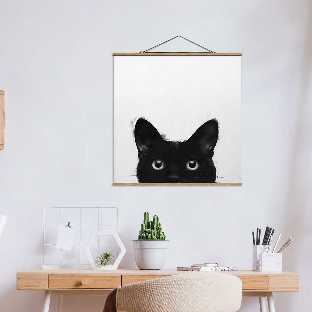 Stoffbild Illustration Black Cat on White von Laura Graves