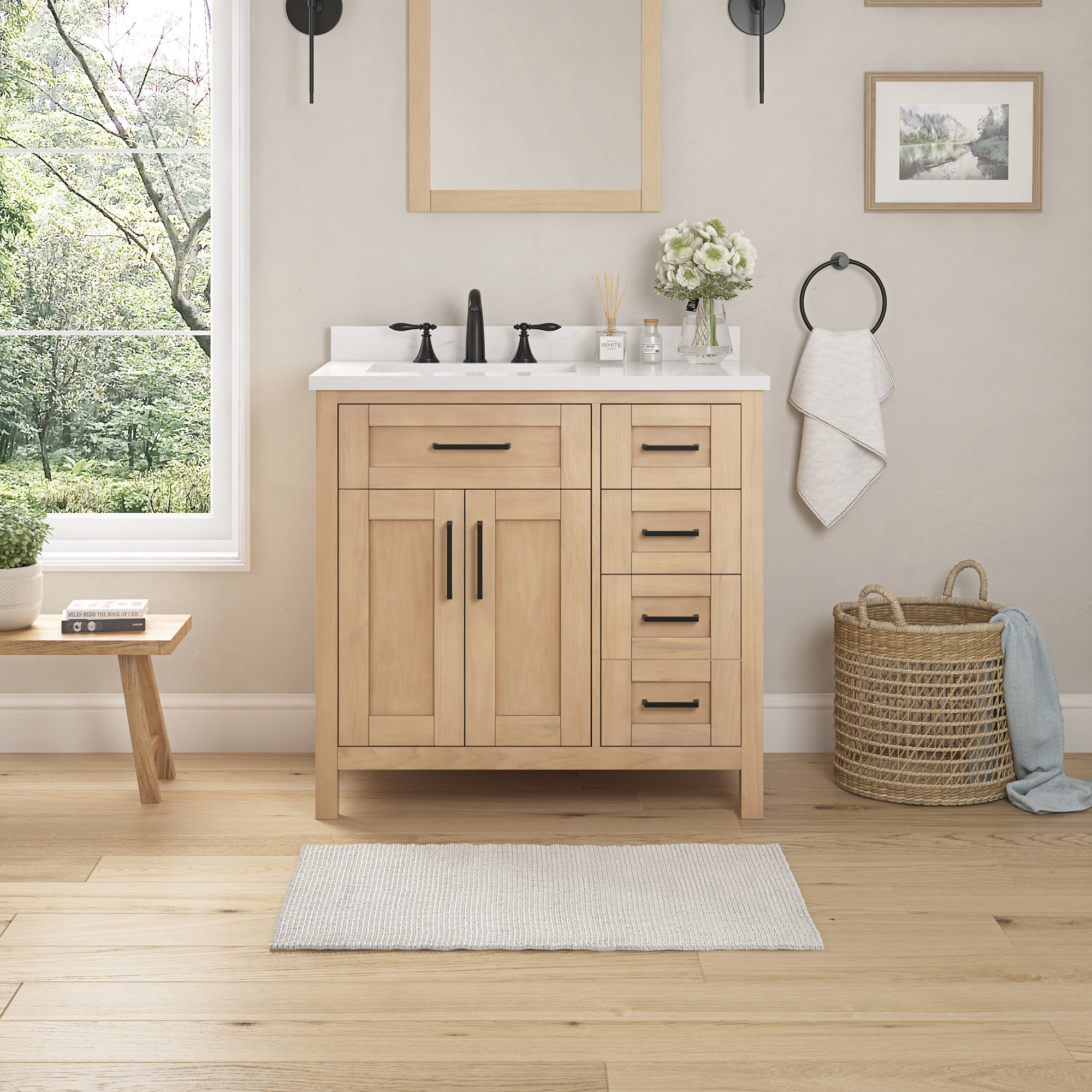 Bath Suite with 36 in. Bathroom Vanity Top Sink Mirror Cabinet Bathroom  Storage Cabinet 2 Soft Closing Doors