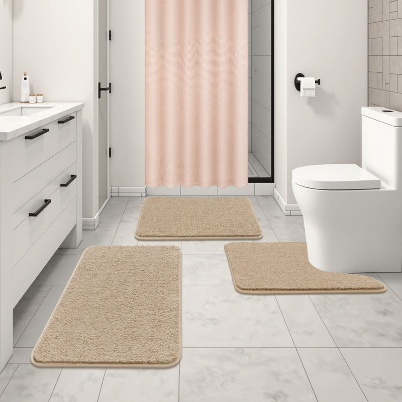 Ensemble de rideau de douche avec tapis, Beige