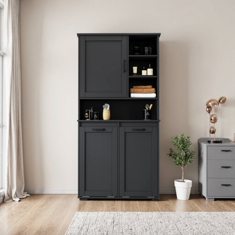 Freestanding Laundry Storage Cabinet With Dual Tilt-out Hampers & Adjustable Shelves – Multi-functional Organizer For Home & Bathroom