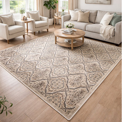 Tapis rétro beige, bleu et soyeux Elguja