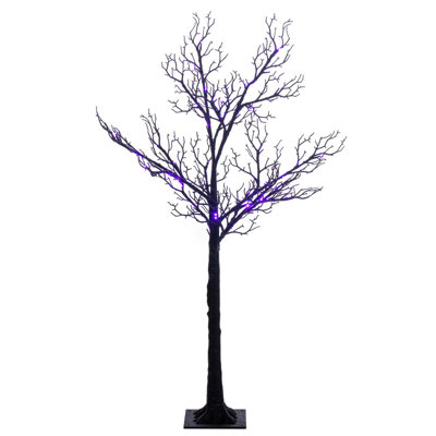 Vickerman 4' Black Twig Tree 48 Purple/Orange LED Lights