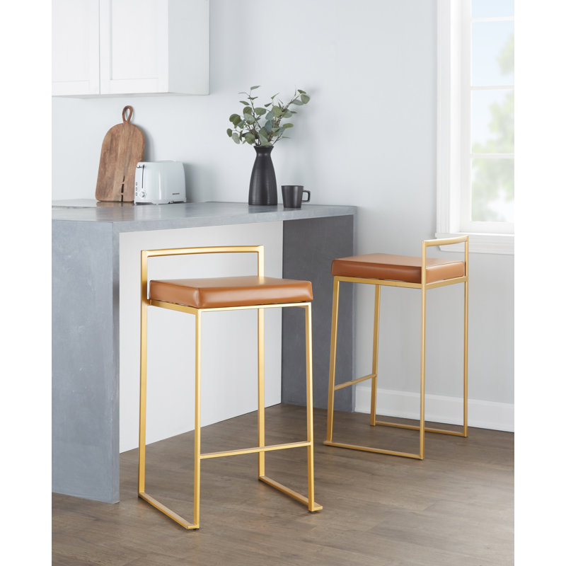 Tabouret de bar et de comptoir Ernestine, Doré, Tabouret de comptoir (siège d'une hauteur de 27 p, Similicuir chameau