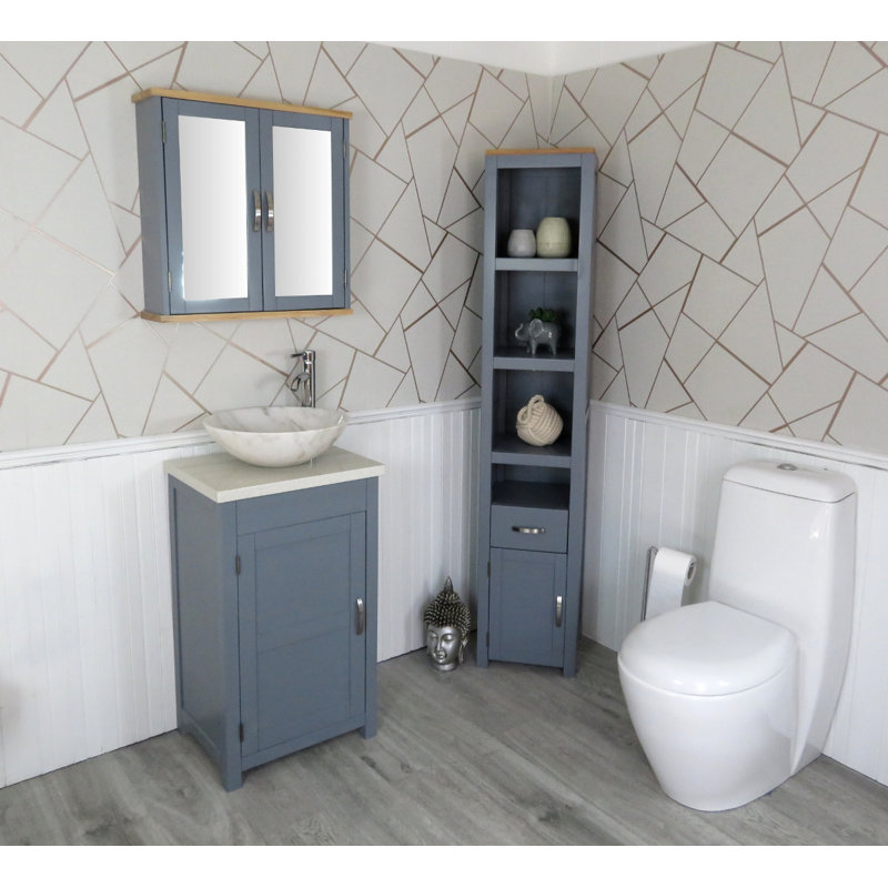 Scroggins 515mm Single Bathroom Vanity with Vessel Stone Basin, Grey, White Quartz