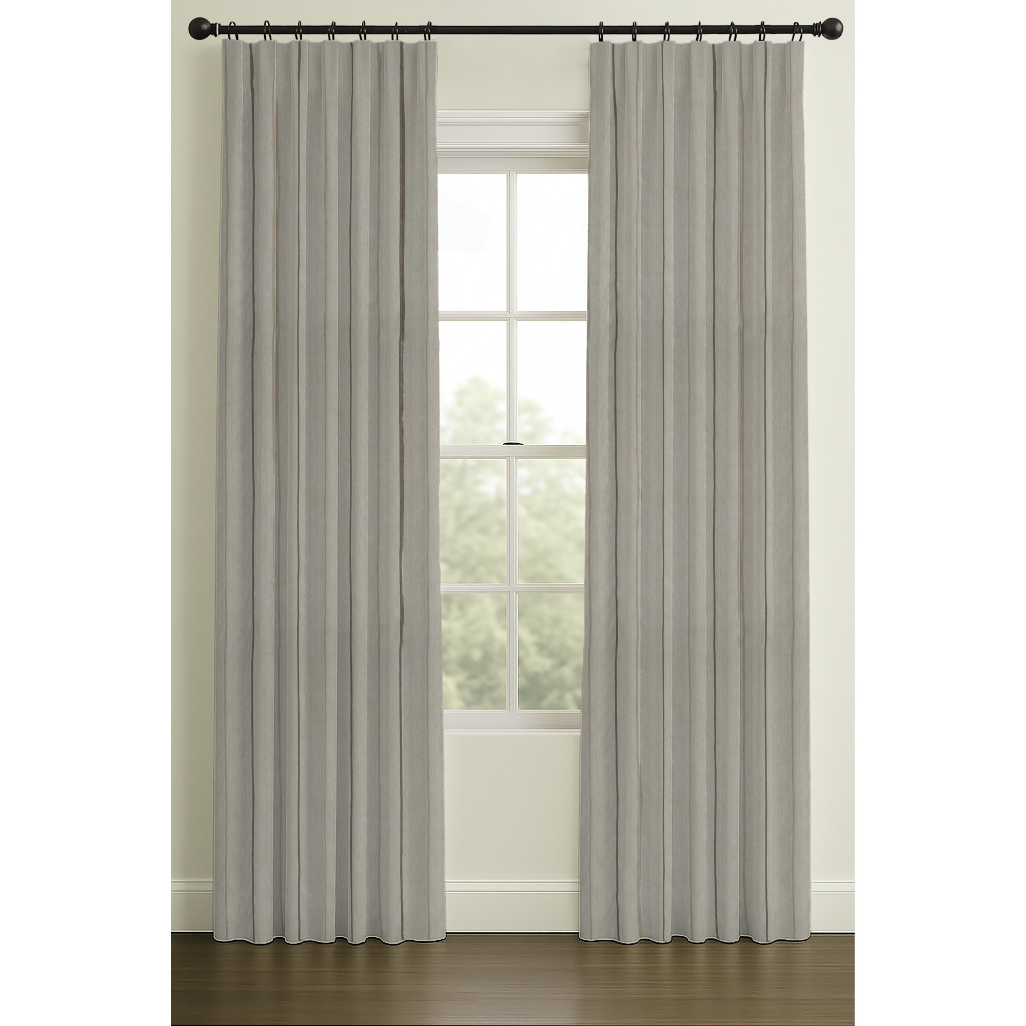 96" Rod Pocket/Back Tab Double Lining Herringbone Linen Natural - Stripe, Inverted Pleat, Single, 33" W x 132" L