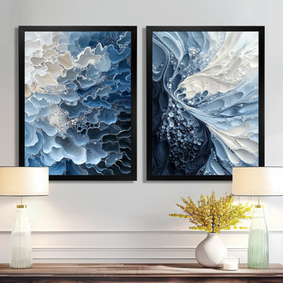 «Abstract Sea Breeze Waves I», art mural toile côtière, 2 pièces nautiques