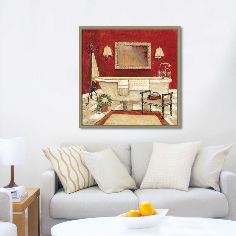 «Salon Rouge IV» par Charlene Olson, Cadre flottant champagne, H 31,5 po x l 31,5 po x P 2 po