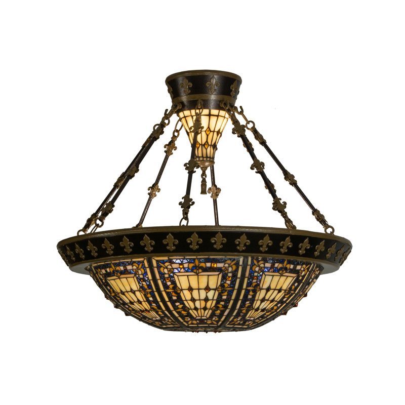 Plafonnier semi-encastré en verre 28,5 po Fleur-de-lis