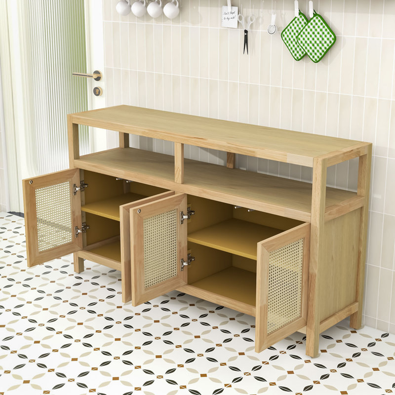 Bohemian-Style Cabinet with Ash Veneer Finish and Adjustable Shelves, Natural