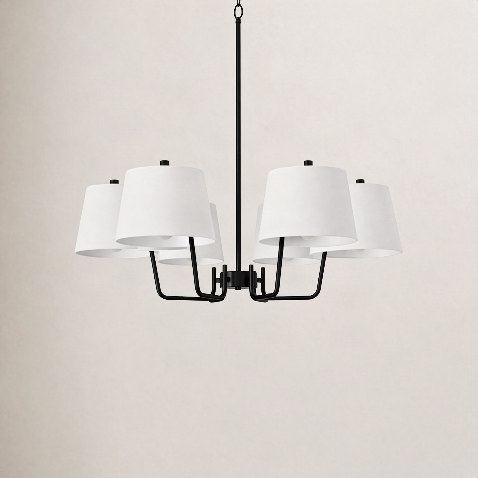 6-Light Classic / Traditional Chandelier With White Lampshades, Matte Black