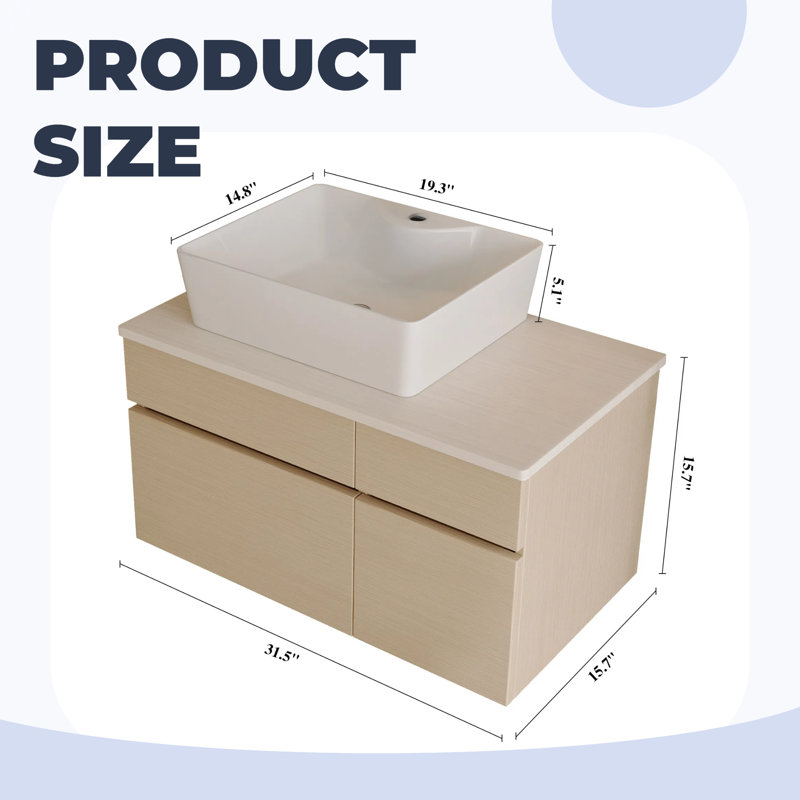 Meuble-lavabo flottant moderne avec lavabo à vasque Modern - Armoire de rangement simple 31,5 po pour petits espaces