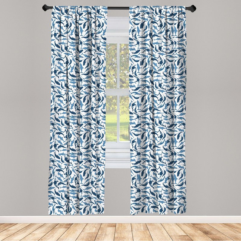 Whales Semi-Sheer Rod Pocket Curtain Panels, 28" x 84"