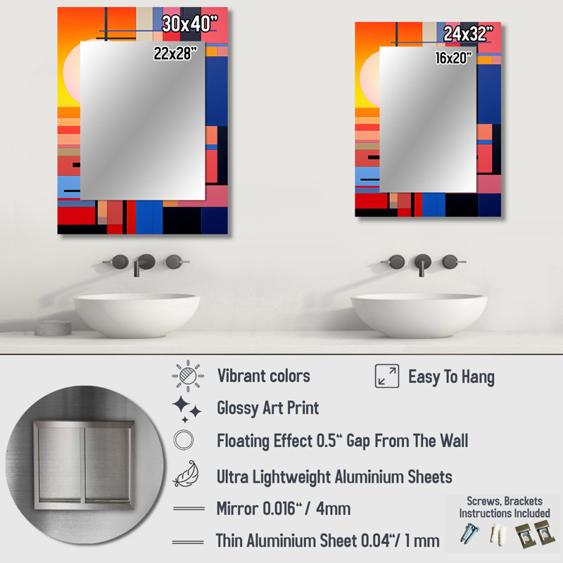 De Stijl, géométrique pastel Harmony III - miroir décoratif coucher de soleil, 40 po x 30 po