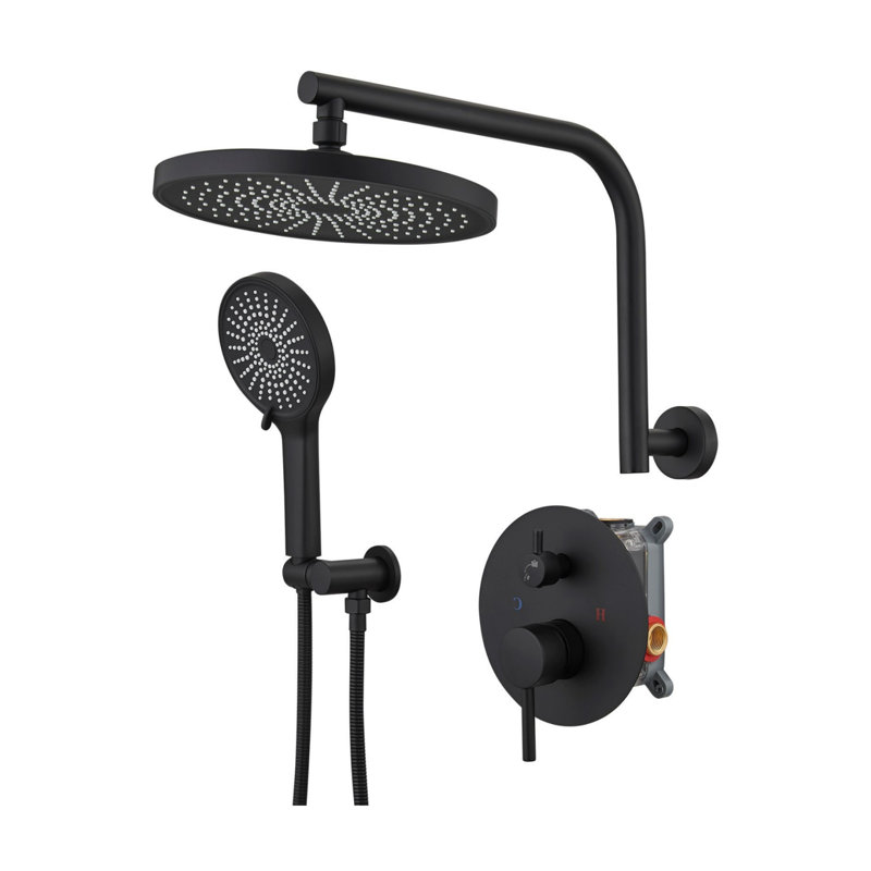 Black Round Single-Handle Three-Spray Shower Head, Round High-Pressure Shower Faucet, Matte Finish (Includes Valve)
