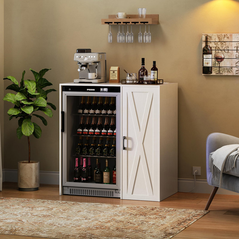 37.4" Mini Fridge Cabinet Coffee Bar with Power Outlet, Fits 24" Wine Fridge, White