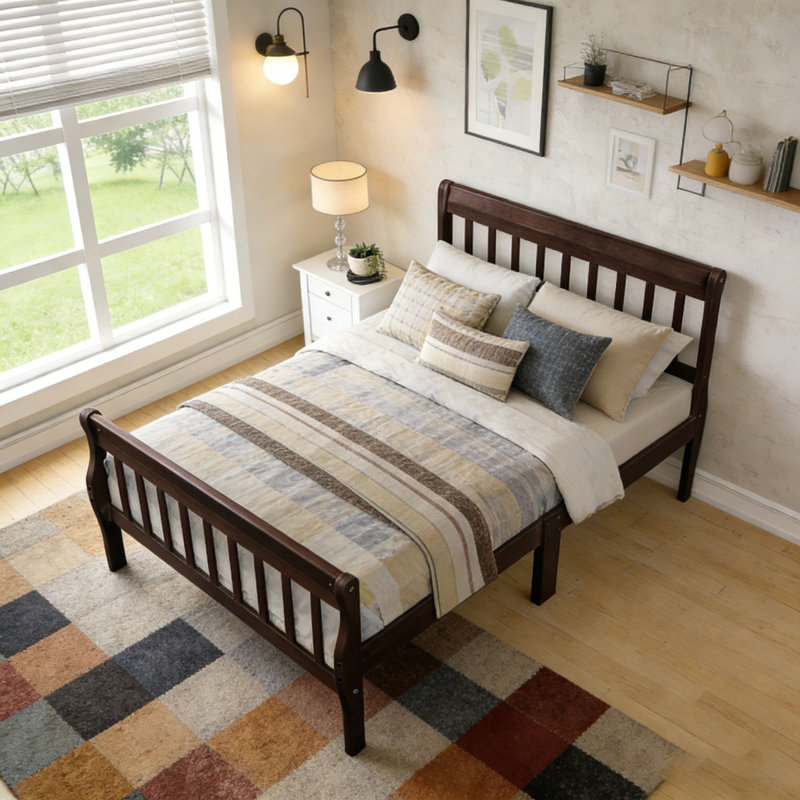 Wood Platform Bed Twin Bed Frame, Espresso
