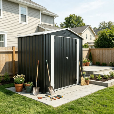 8x4 FT Outdoor Metal Storage Shed with Lockable Latch for Backyard Patio Lawn Black Weather Resistant Durable Easy Assembly