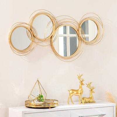 Gold Mirror Wall Art Decor - 3d Metal Sculptures For Homes, 42.25"x22 Home With Mirrored Design,