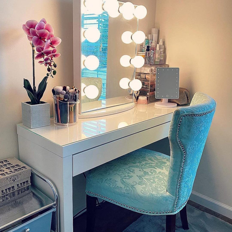 Miroir de salle de bain Hollywood Glow avec 10 ampoules DEL claires et base de miroir, Champagne doré, H 26,5 po x l 19,5 po