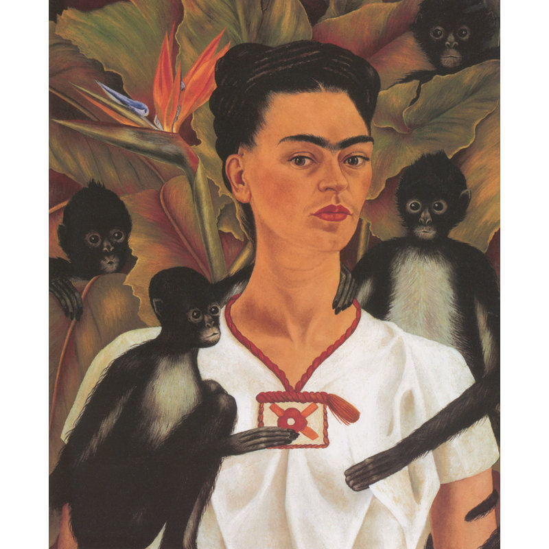 «Self Portrait with Monkeys» par Frida Kahlo, toile tendue avec châssis, H 24 po x l 17 po